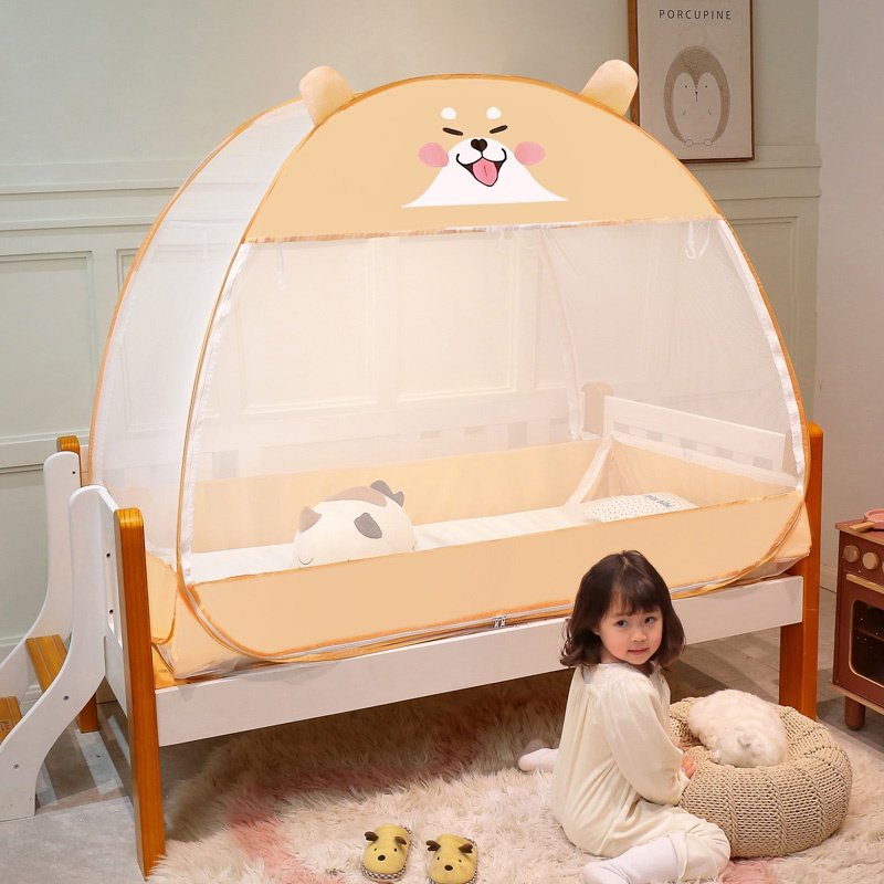 卡通免安装儿童蚊帐三z开门蒙古包可折叠婴儿拼床帐子可爱加密防
