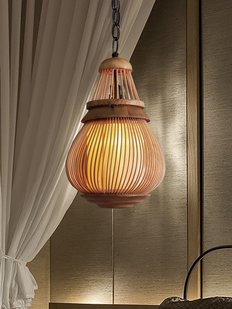东南亚风格特色灯饰茶室过道走廊创意个性复古田园o手工竹编吊灯