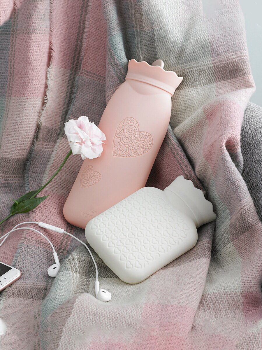 日本硅胶热水袋随身小号毛绒暖脚暖水袋便携小注水女迷你暖手宝