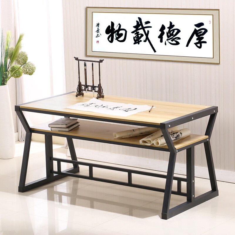 书法桌子专用桌写字台一字板新中式书桌现代中式2q021新款双层