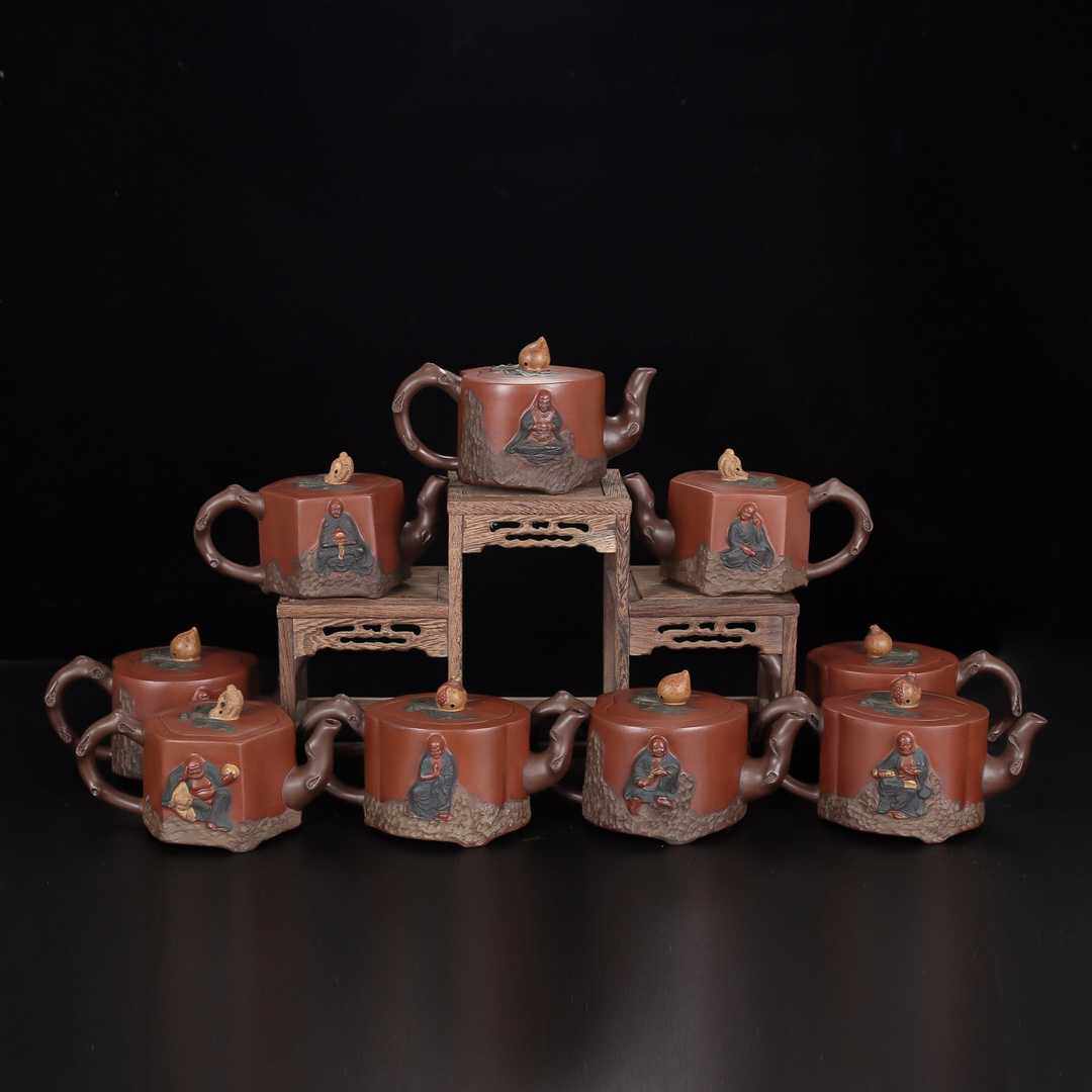 休闲品茗底款蒋蓉原矿清水泥十八罗汉九壶一套16/9容量均约280cc