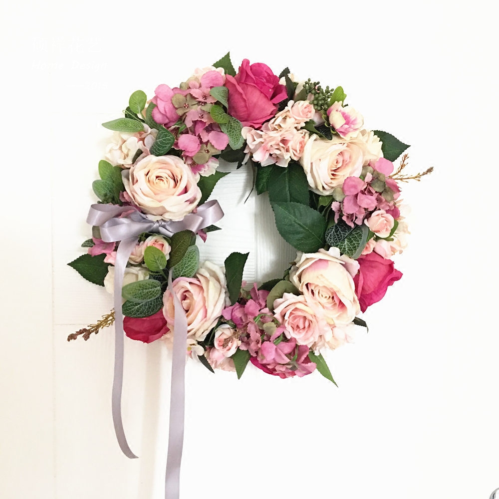 玫瑰绣球仿真花花环门楣镜前花婚房婚礼装饰家居装饰墙壁门挂门饰