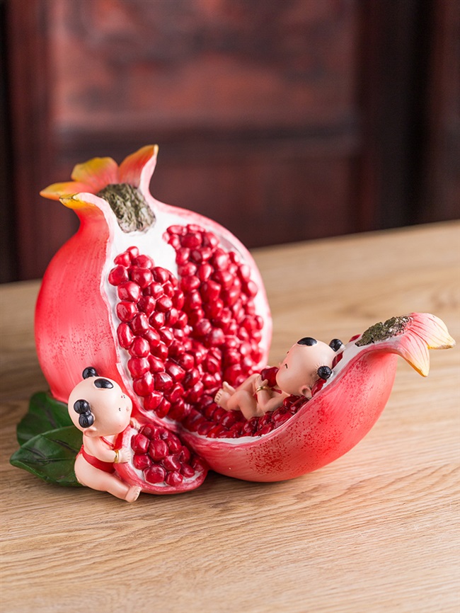 创意石榴中式福娃多子多福吉祥装饰卧室玄关摆件送新婚人结婚礼品