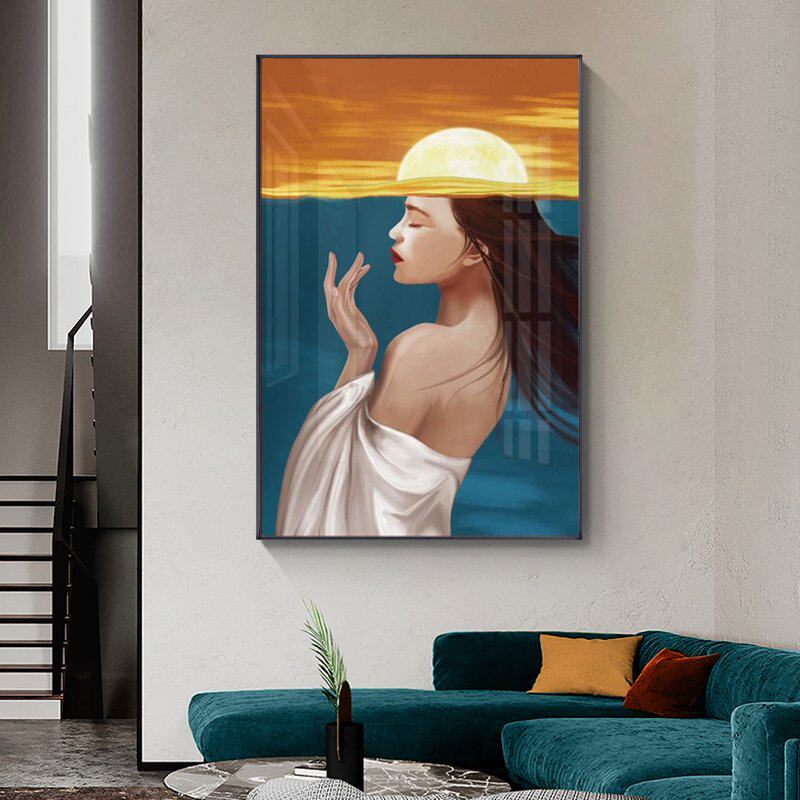 新品轻奢人物玄关装饰画现代简约竖版壁画北欧美女走廊过道挂画晶