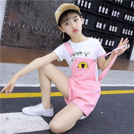 女童背带裤套装夏装2018新款韩版薄中大童小学生儿童吊带牛仔短裤