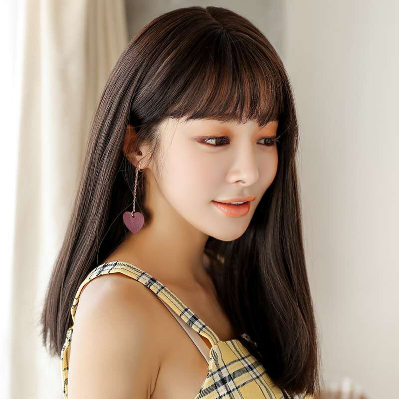 网红长发可爱修脸空气刘海假发女长直发圆脸中长发自然短发假发套