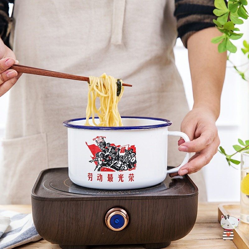 干饭人碗成人学生饭缸饭碗大容量超大加厚搪瓷碗怀旧复古饭盆.