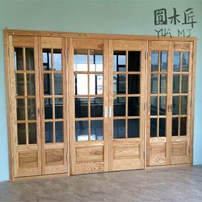 一折原木门纯实木门套装_推拉木大门双开实木门套装