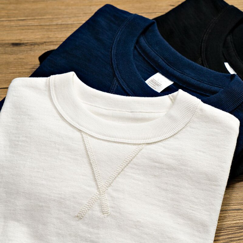300g日系复古美式倒三角圆领三本针重磅厚实竹节棉纯棉短袖t恤男