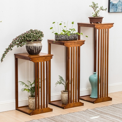 新中式花架禅意实木客厅室内花盆架仿古花几落地盆景花架置物架子