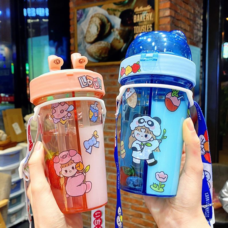 双吸管分隔水杯双饮杯学生可爱少女心双吸管杯子抖音网红水杯双饮