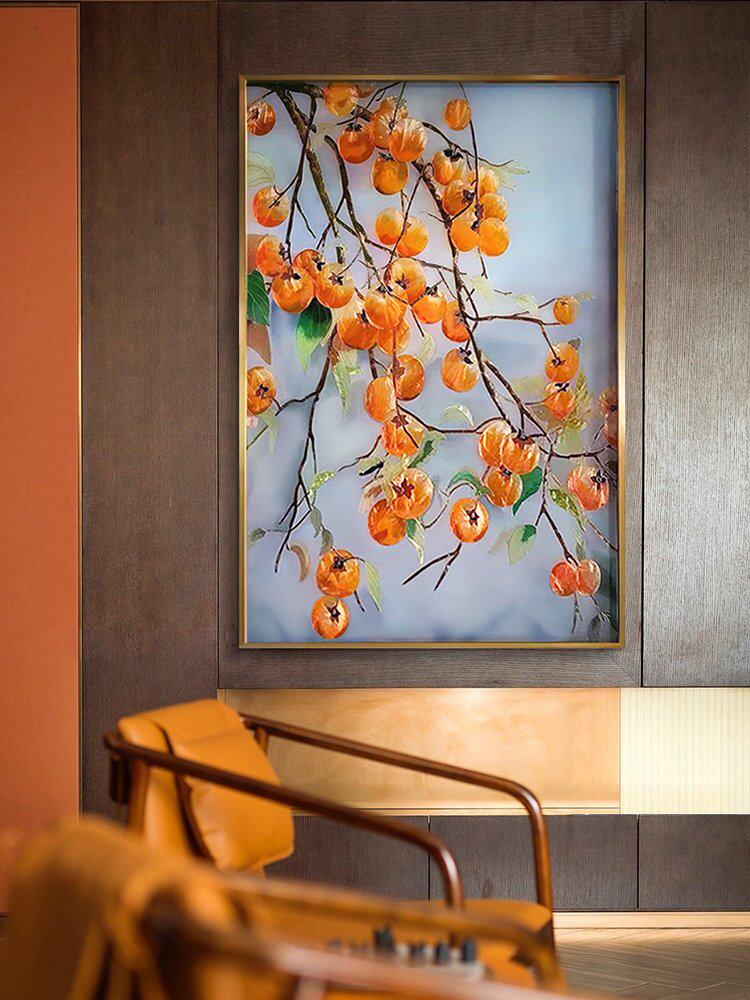 手工珐琅彩玄关餐厅装饰画现代轻奢挂画入户横幅壁画原创事事如意