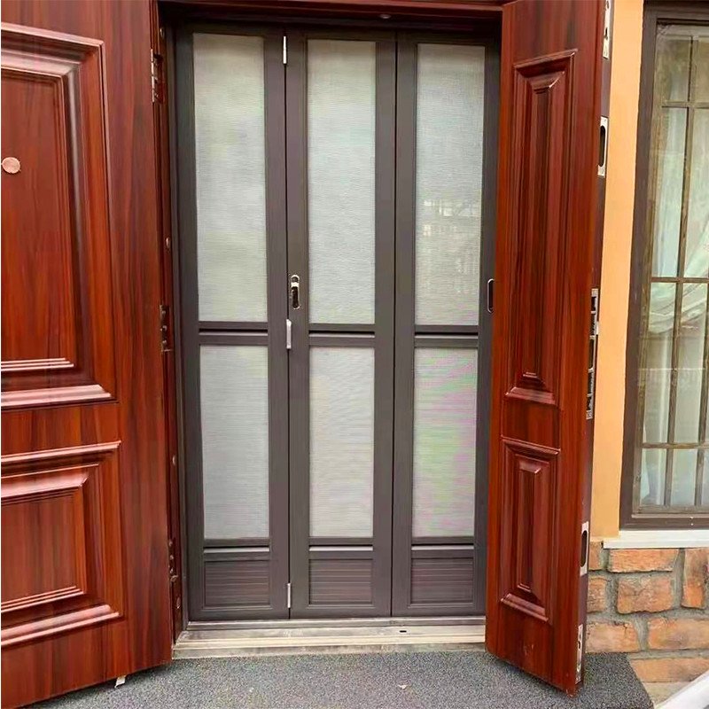 深圳定制金刚网折叠纱门铝合金防盗防蚊虫纱窗门平开c折叠式纱网