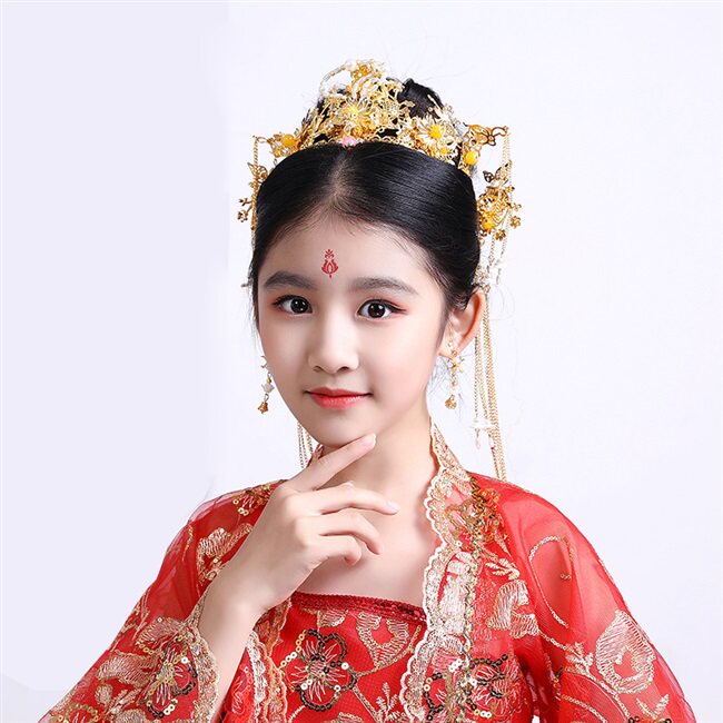 流苏公主仙女儿童古装古风发饰女童簪子全套古代配饰凤冠汉服头饰