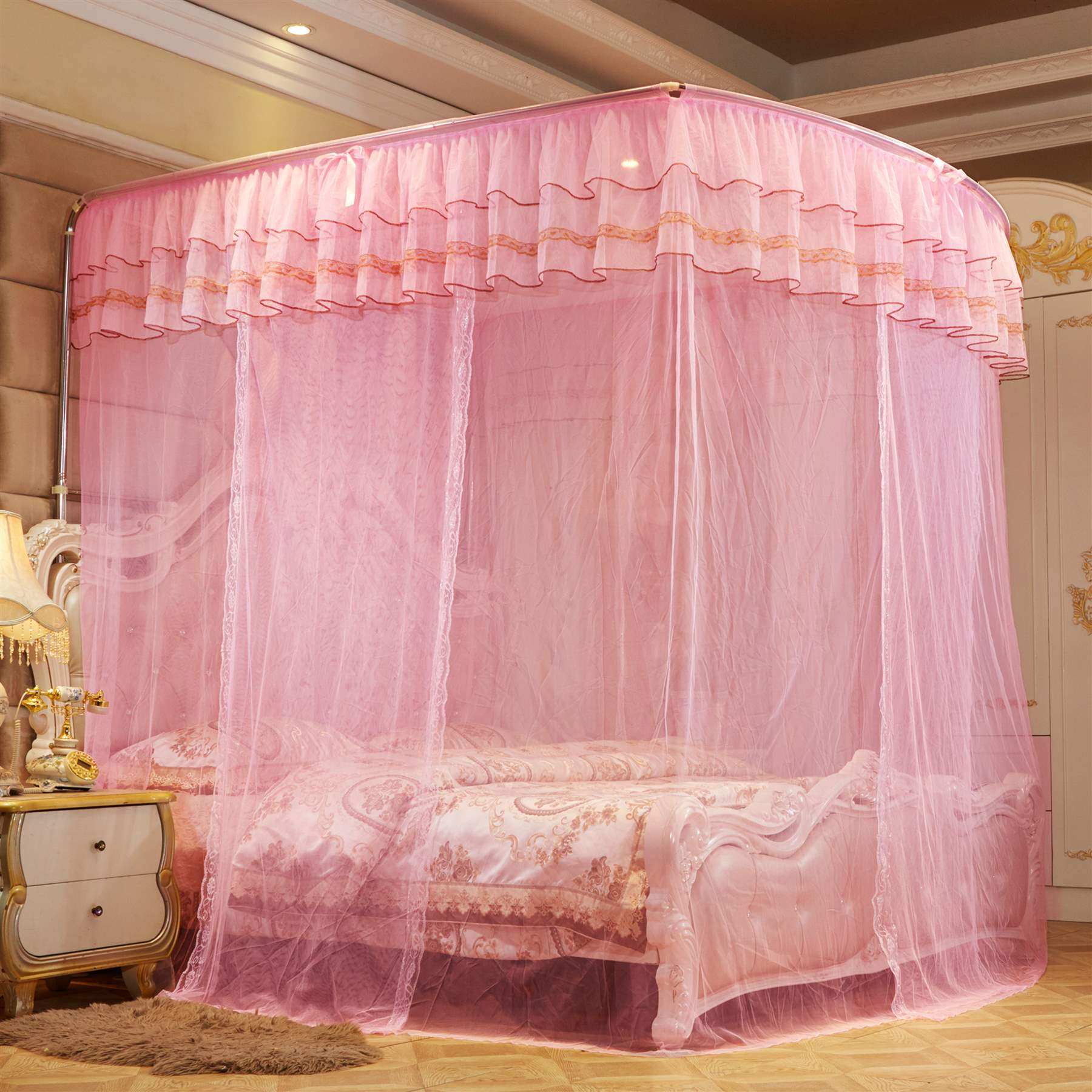 新款伸缩支架蚊帐u型公主风15米家用135米18m加密加厚网红蚊帐