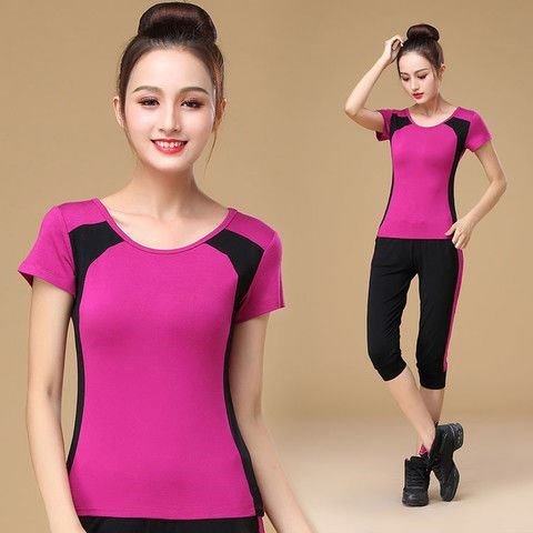 柳魅新款广场舞服装上衣短袖夏装练功舞蹈服跳舞衣服女成人莫代尔