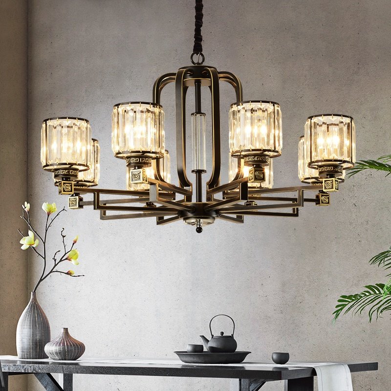 新中式吊灯简约大气客厅灯玻璃水晶仿古典中国风轻奢卧室餐厅灯具