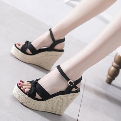 2020夏天高跟坡跟凉鞋女舒适防水台松糕一字扣带厚底增高女凉鞋子