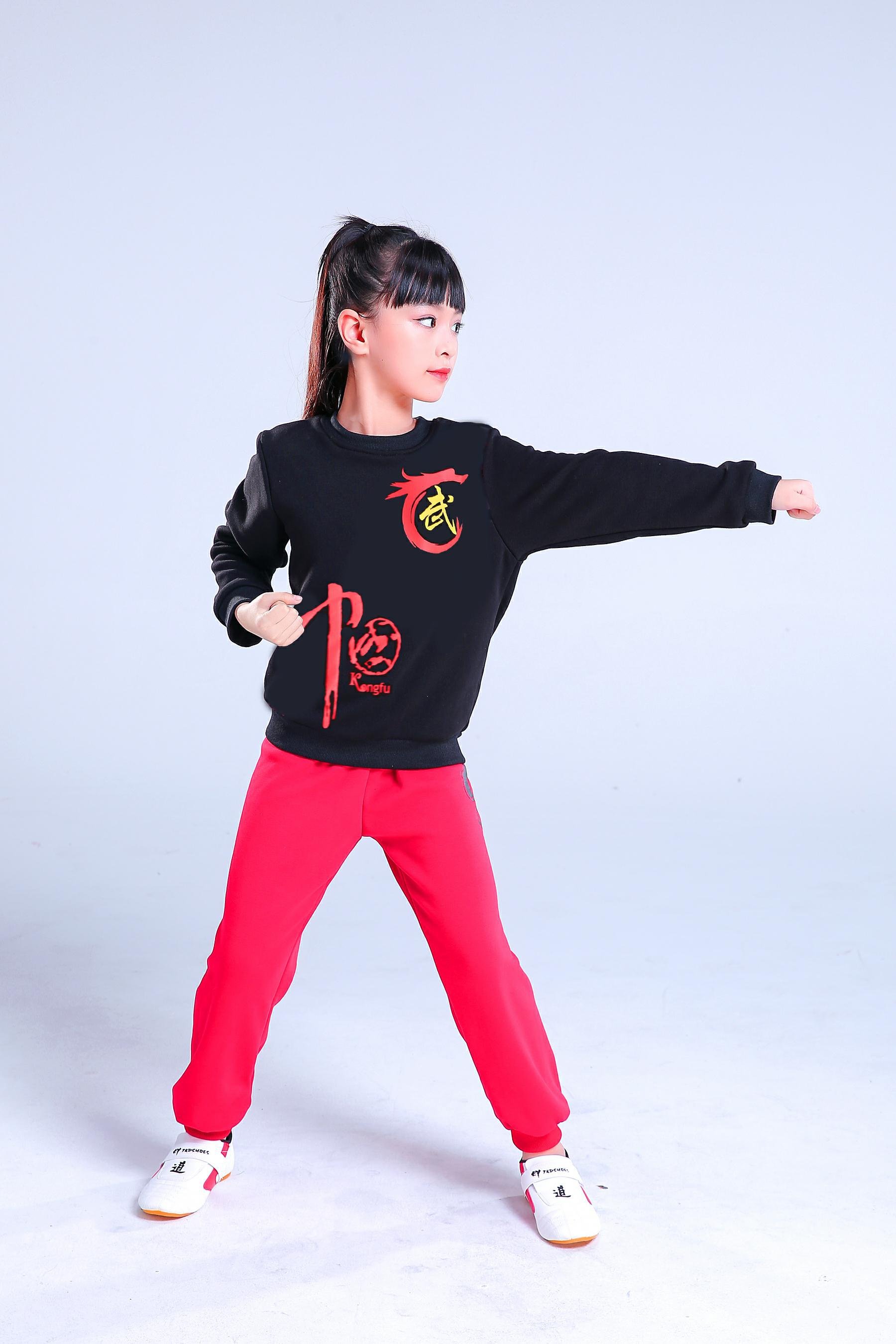 新品新款儿童武术舞蹈表演出服装男女孩长袖套装秋冬季加绒加厚练