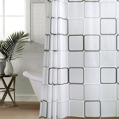 遮挡浴帘布卫生间防淋浴浴室窗帘隔断子门帘房免拉帘打孔套装水帘