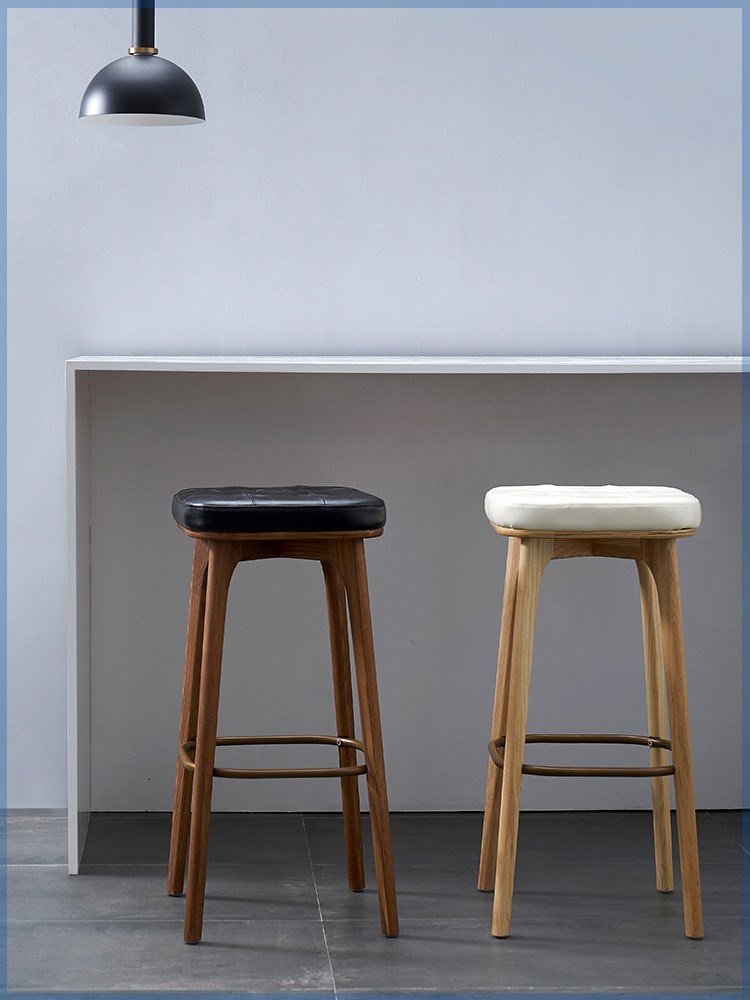 北欧凳实木简约现代靠背轻奢意式吧椅吧家用美式复古高脚凳吧台椅