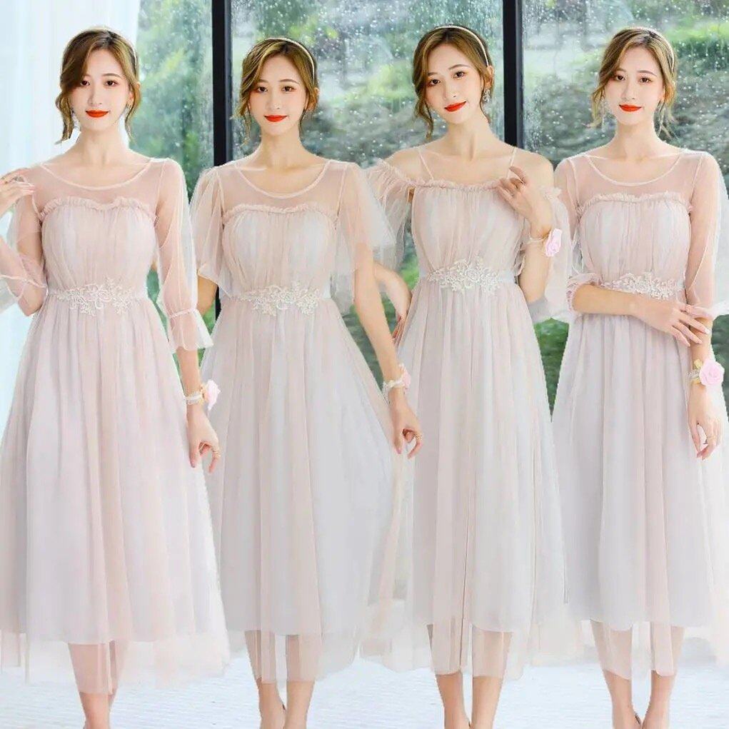 2021新款大码伴娘礼服中长款姐妹团显瘦18岁成人礼学生主持演出胖