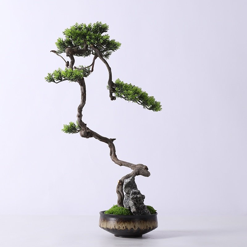 新中式仿真松树迎客松盆景罗汉松植物盆栽展厅客厅酒店禅意摆件