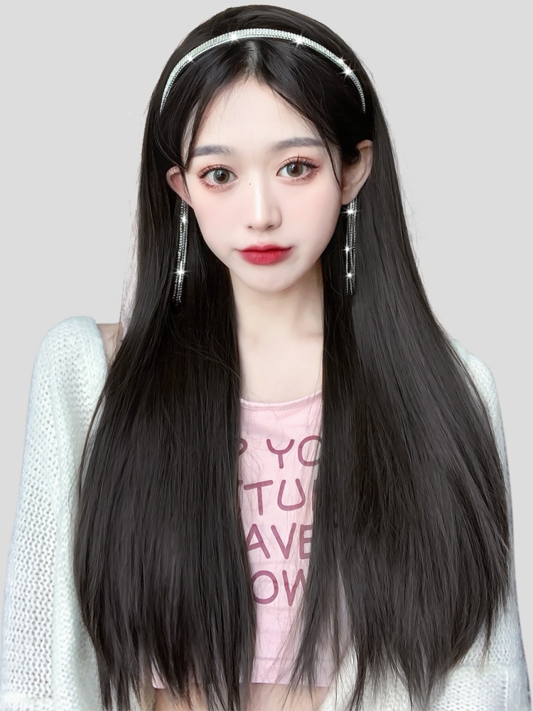 假发女长发自然全头套仿真人发丝黑长直发箍可拆卸半头套假发套