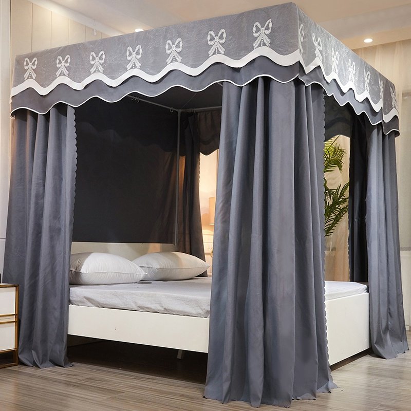 新品床帘蚊帐遮光家用卧室一体式加厚支架公主风纱帐宫廷落地床幔