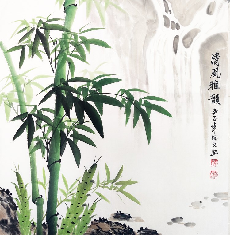 纯手绘国画花鸟画写意水墨c画三尺斗方山水竹子绿竹客厅餐厅装饰