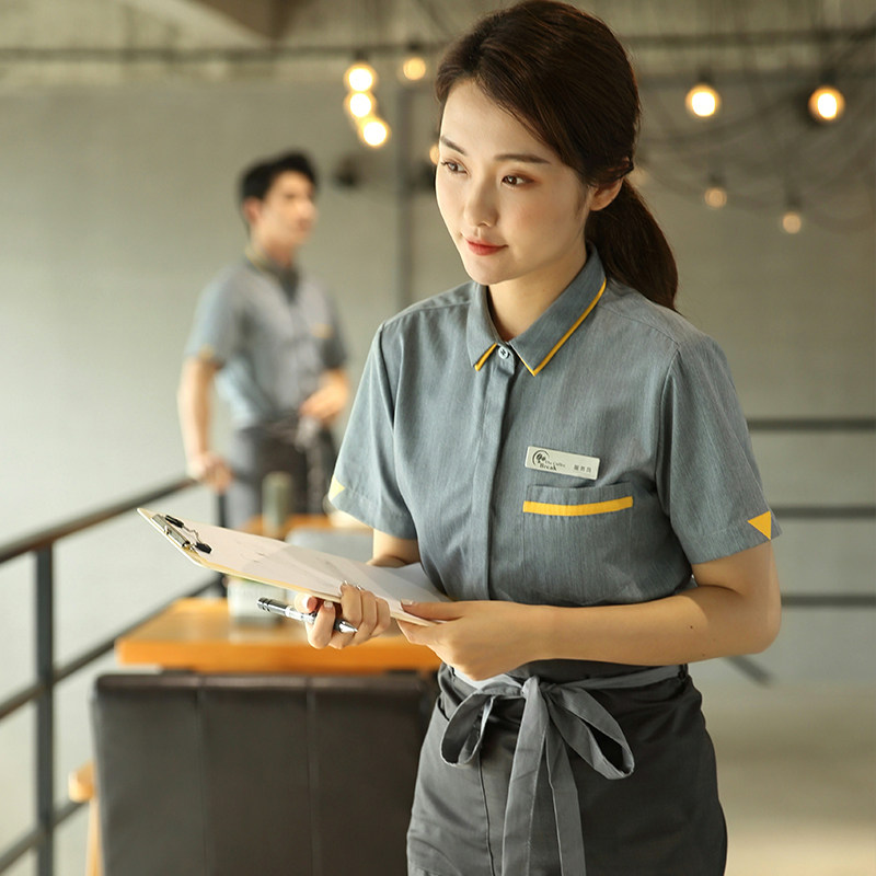 火锅奶茶餐饮服务员工作服短袖女前台收银咖啡厅饭店西餐厅春夏装