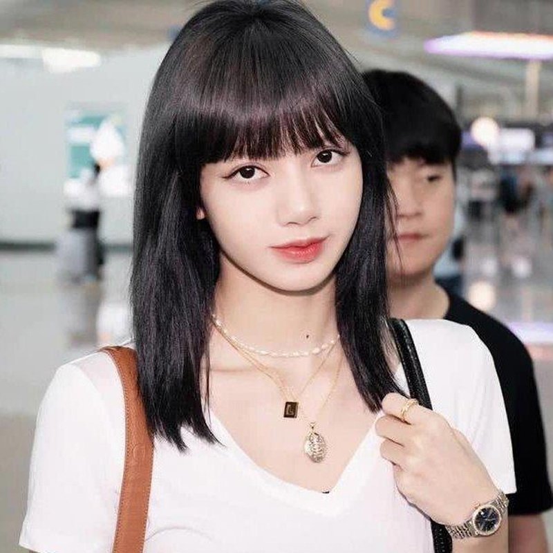 假发女lisa漫画刘海长发一刀切齐刘海中长发网红黑长直发