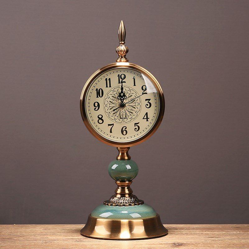 新中式创意冰裂纹座钟台钟钟表客厅摆件美式轻奢陶瓷复古静音时钟