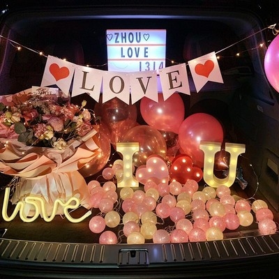 求婚生日车厢浪漫布置七夕汽车后备箱礼物情人节汽车后备箱惊喜浪