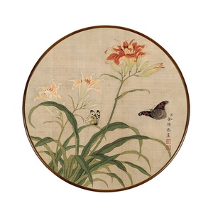 国画花鸟画圆形壁画有镜框中式客厅背景墙装饰画餐g厅卧室玄关挂