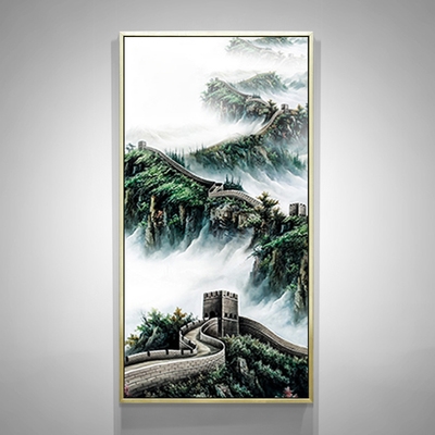 纯手绘油画国a画客厅山水风景画竖版长城靠山图招财办公室大气挂