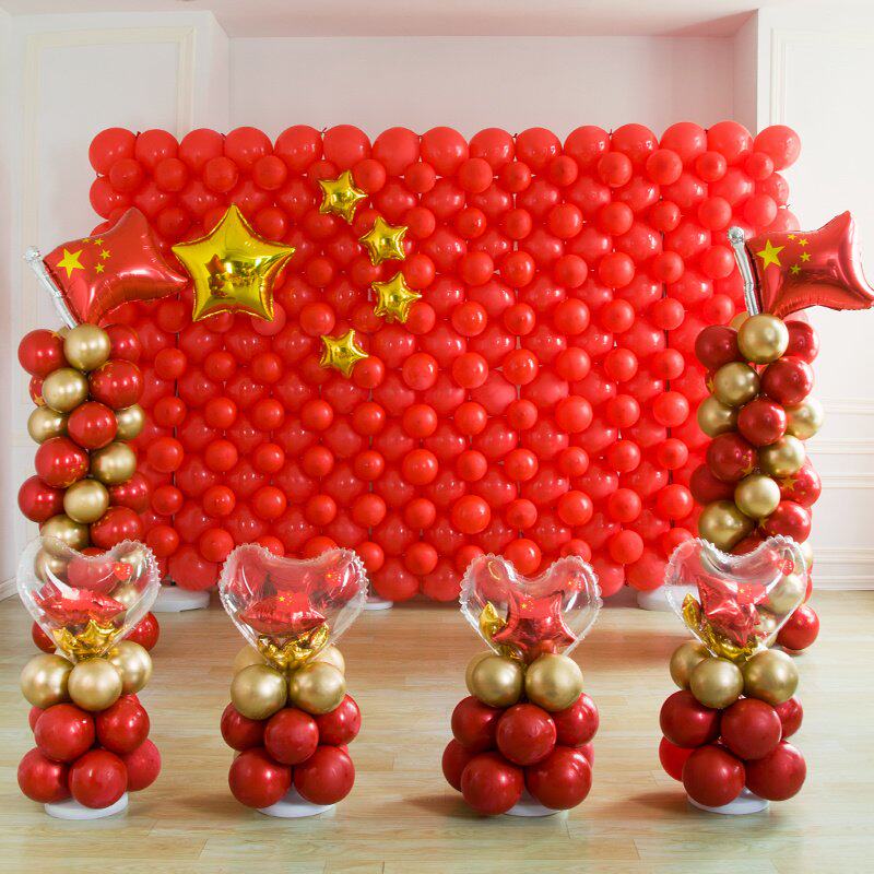 八一建军节布置气球装饰主题学校单位商场活动舞台背景墙立柱桌飘