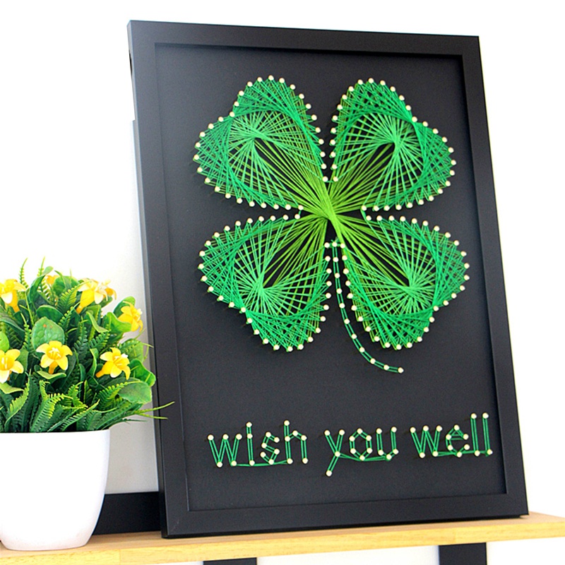 幸运草钉子绕线画diy材料包成品毛线缠绕画纱线四叶草手工礼物