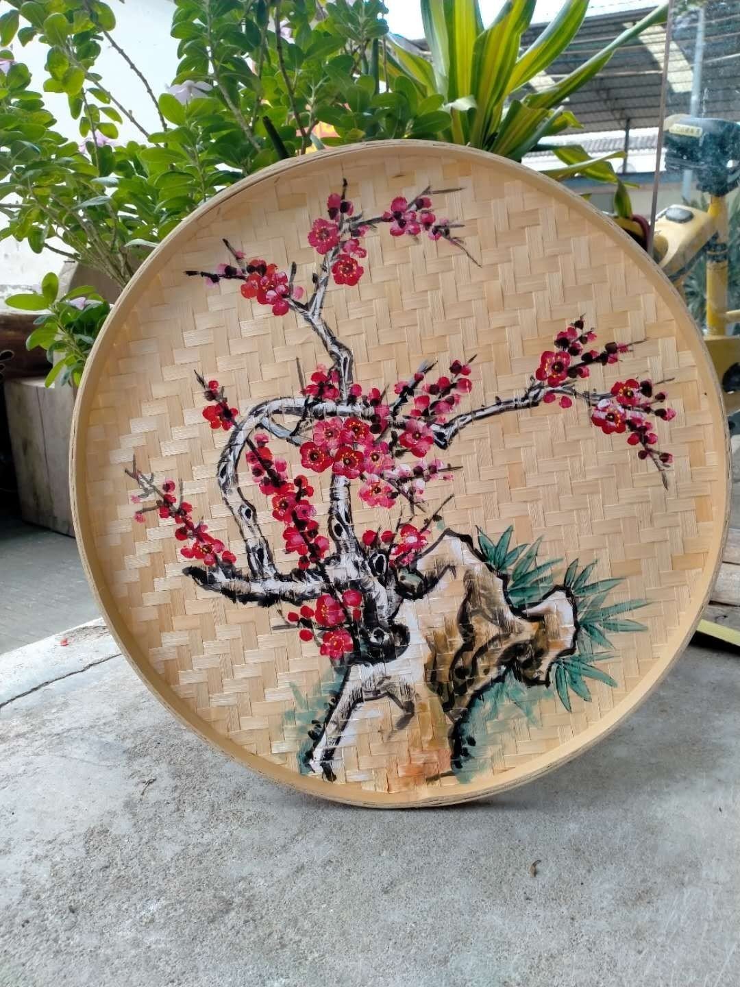 手绘簸箕画竹编挂件复古怀旧饭店田园农家乐包间墙壁装饰挂画包邮