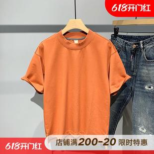 2024新款设计感侧边下摆开叉重磅圆领短袖T恤男纯色夏季打底体恤