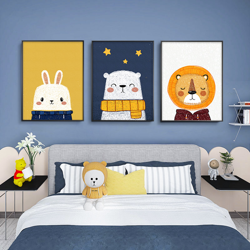 (今日8.5折)儿童房装饰画创意艺术卧室床头挂画卡通动物简约现w代壁画