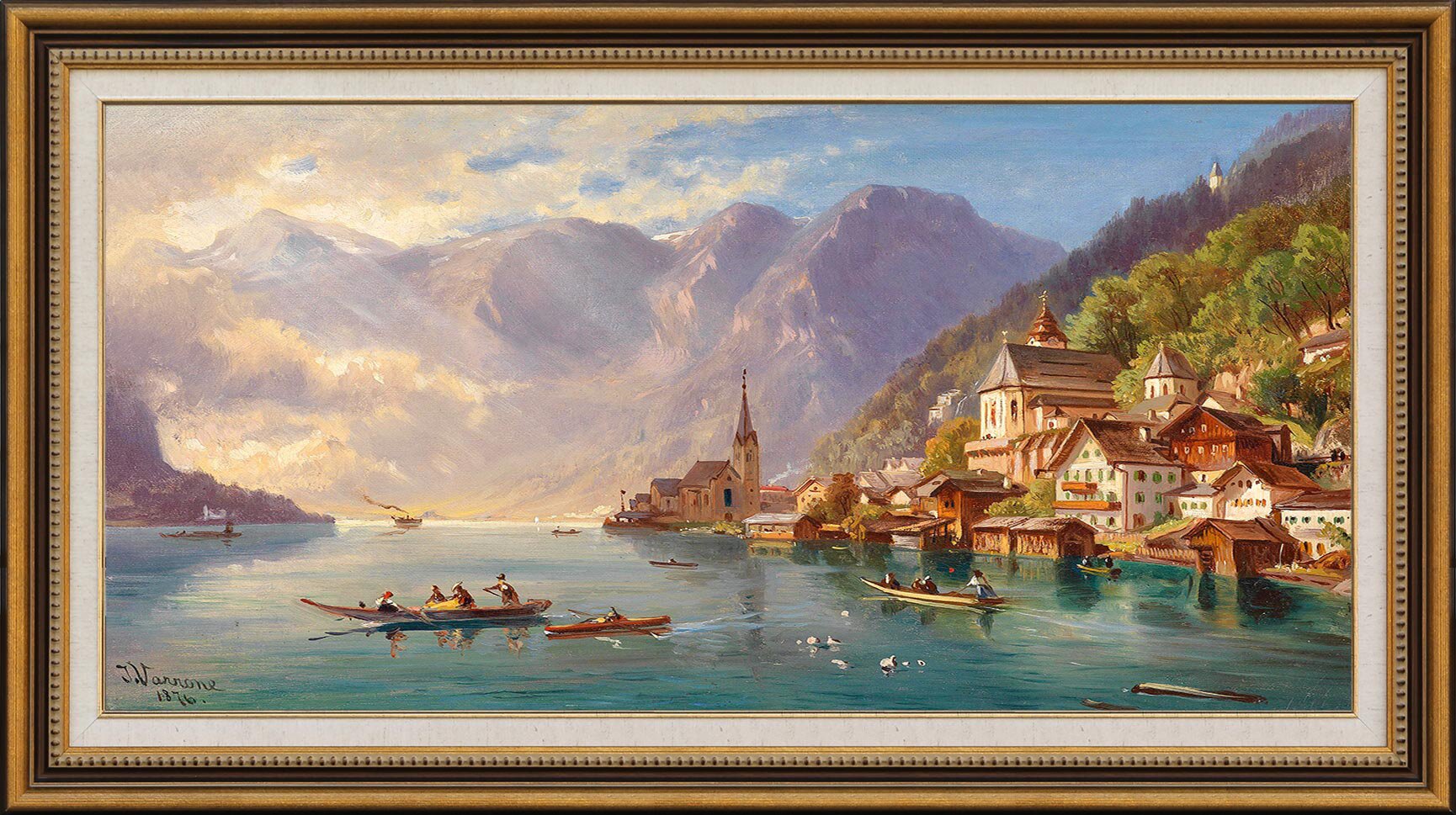 美式欧式复古轻奢客厅沙发背景w墙壁画装饰画山水风景三联大气挂