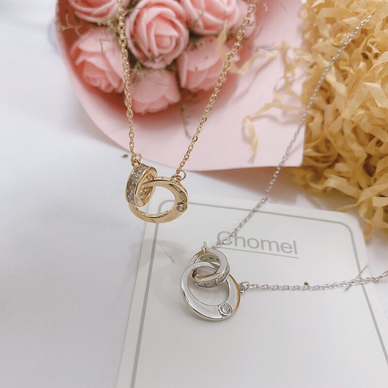 新加坡chomel项链女新款双环镶钻锁骨链首饰森系韩版送闺蜜女朋友