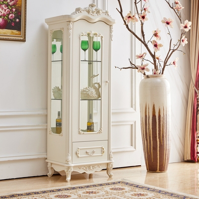 酒柜欧式单门现代白色简约实木家用玻璃装饰柜饭客厅靠墙雕花组装