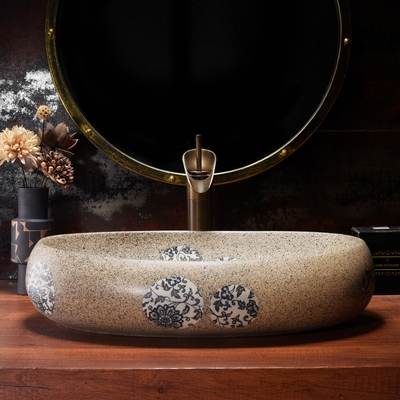 中式家用面盆洗手盆单陶瓷大号复古盆青花瓷艺术台上卫生间洗脸盆