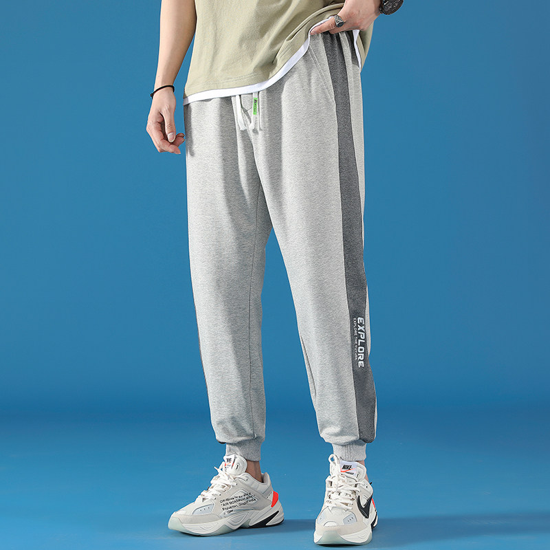 灰色运动裤男春秋款宽松加肥加大码束脚九分裤秋季卫裤潮流休闲裤
