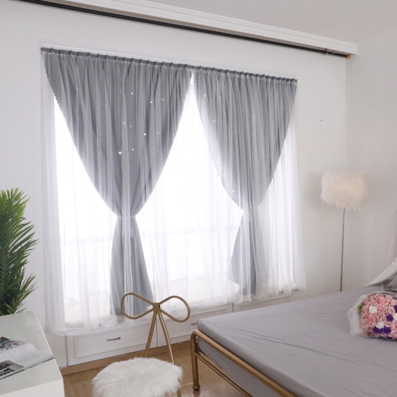 免钉窗帘沙窗帘2021年新款女孩房间主卧流行儿童房遮太阳的纱