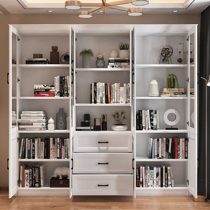 欧式自由组合书柜书桌一体整墙书橱简约现代书房书架柜子置物柜