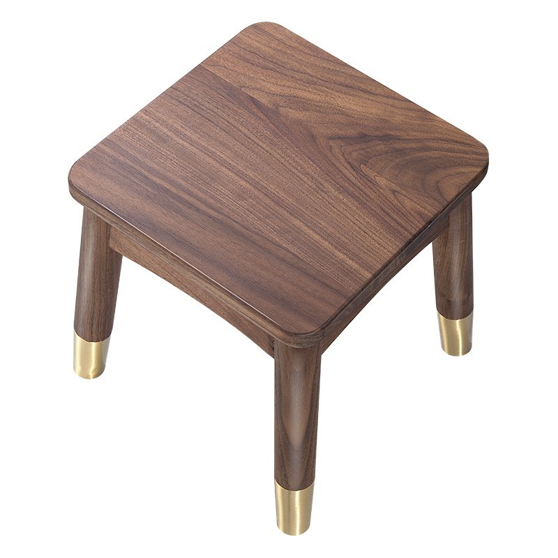 北欧黑胡桃实木儿童小板凳家用踩脚方凳轻奢铜脚木凳子矮凳换鞋凳