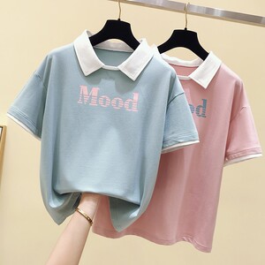 娃娃领假两件上衣短袖图片